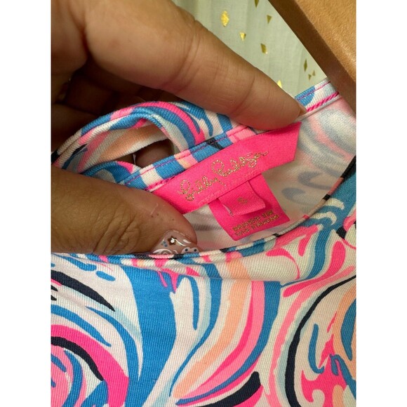Lilly Pulitzer NWOT Ophelia FLAMINGOALS Raz Berry Swirly Quarter Sleeves Top S - Picture 7 of 9